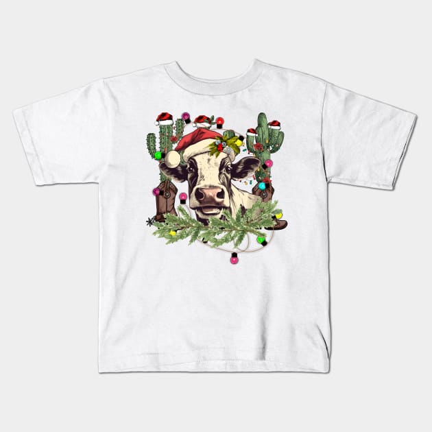 Mooey Christmas Cow Kids T-Shirt by MZeeDesigns